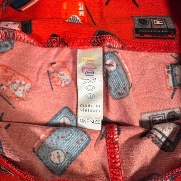LuLaRoe Vintage Boombox Radio TV Cassette Player RED 80's Leggings One Size OS - Picture 3 of 6